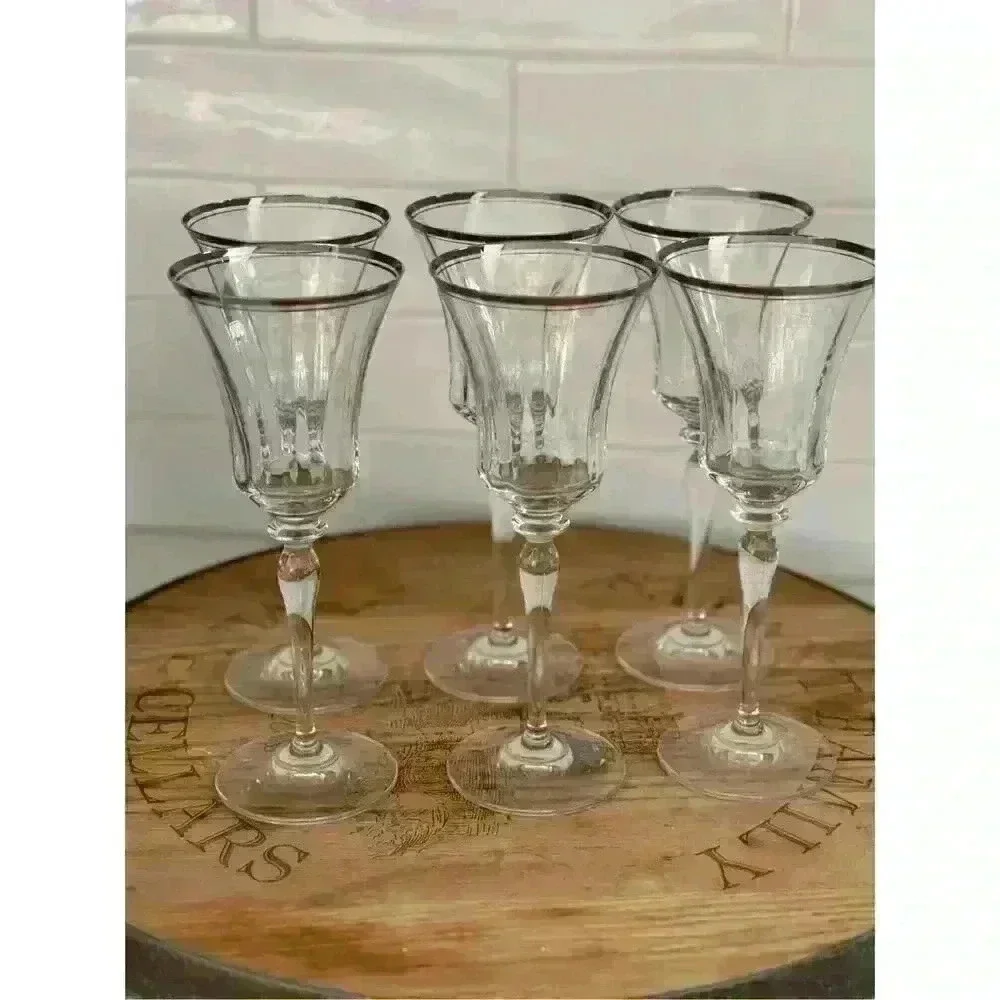 MIKASA Jamestown Clear (Platinum Trim) 9” set of 6 Goblets Excellent Condition